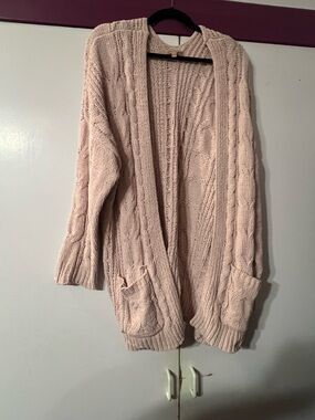 Love Tree Open-Front Cable Knit Cardigan - Light Pink